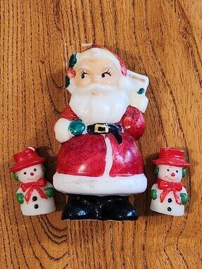 Vintage Christmas Candle Set Santa Snowman Candles Retro Holiday Decor VTG